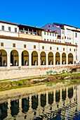 Loggiato and Corridoio Vasariano, Uffizi, Florence (Firenze), UNESCO World Heritage Site, Tuscany, Italy, Europe\n