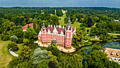 Luftbild von Schloss Muskau, Muskauer Park, UNESCO-Welterbe, Bad Muskau, Sachsen, Deutschland, Europa