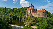 Luftbild der Burg Kriebstein, an der Zschopau, Kriebstein, Sachsen, Deutschland, Europa