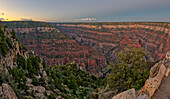 Uncle Jim Point viewed from Bright Angel Point on the North Rim of Grand Canyon at twilight, Grand Canyon National Park, UNESCO World Heritage Site, Arizona, United States of America, North America\n