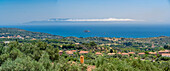 View of coastline and sea from near Lakithra, Kefalonia, Ionian Islands, Greek Islands, Greece, Europe\n
