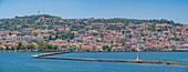 View of Argostoli and De Bosset Bridge, capital of Cephalonia, Kefalonia, Ionian Islands, Greek Islands, Greece, Europe\n