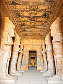 Interior view of the Great Temple of Abu Simbel with its successively smaller chambers leading to the sanctuary, UNESCO World Heritage Site, Abu Simbel, Egypt, North Africa, Africa\n