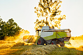 Combine harvester working in field\n