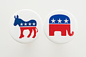 Studio shot of USA political party buttons\n