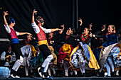 Baluarte Aragones and Raices de Aragon, Aragonese traditional Jota groups, perform in Plaza del Pilar during the El Pilar festivities in Zaragoza, Spain\n