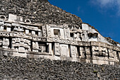 The east frieze on El Castillo or Structure A-6 in the Mayan ruins of the Xunantunich Archeological Reserve in Belize.\n