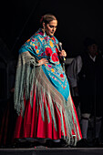 Baluarte Aragones and Raices de Aragon, Aragonese traditional Jota groups, perform in Plaza del Pilar during the El Pilar festivities in Zaragoza, Spain\n