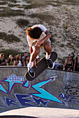 Skate event at Seignosse le Penon skatepark during Quiksilver Festival celebrated in Capbreton, Hossegor and Seignosse, with 20 of the best surfers in the world hand-picked by Jeremy Flores to compete in south west of France.\n