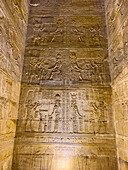 Interior view of the reliefs inside the Temple of Hathor, Dendera Temple complex, Dendera, Egypt, North Africa, Africa\n