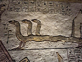 Reliefs und Malereien im Grab KV11, dem Grabmal des altägyptischen Ramses III., Tal der Könige, UNESCO-Welterbe, Theben, Ägypten, Nordafrika, Afrika