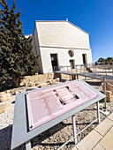 Exterior view of the Christian church from Byzantine times that stands on the top of Mount Nebo, Jordan, Middle East\n