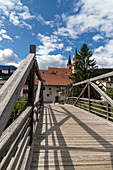Wooden bridge over the Rienz River, Bruneck, Sudtirol (South Tyrol) (Province of Bolzano), Italy, Europe\n