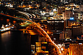 Aerial view of Hakodate city at night, Hakodate, Hokkaido, Japan, Asia\n