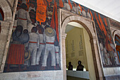 Entrance to Row of Busts of famous people, with murals by Diego Rivera, Secretaria de Educacion Building, Mexico City, Mexico, North America\n