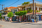 View of shops in Skala, Skala, Kefalonia, Ionian Islands, Greek Islands, Greece, Europe\n