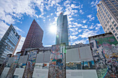 View of Berlin Wall segments and buildings on Potsdamer Platz, Mitte, Berlin, Germany, Europe\n