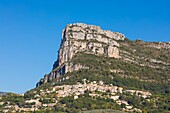 France, Alpes Maritimes, Parc Naturel Regional des Prealpes d'Azur, Saint Jeannet overlooked by the Baou de Saint Jeannet\n