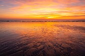 France, Somme, Marquenterre, Quend-Plage, beautiful sunset on the beach\n