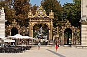 France, Meurthe and Moselle, Nancy, place Stanislas (former Place Royale) built by Stanislas Leszczynski, king of Poland and last duke of Lorraine in the eighteenth century, classified World Heritage of UNESCO, Amphitrite fountain designed by Guibal and gold racks of Jean Lamour\n