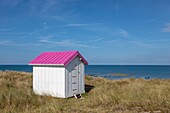 France, Manche, Cotentin, Gouville sur Mer, beach cabins\n
