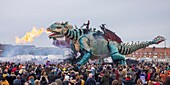 Frankreich, Pas de Calais, Cote d'Opale, Calais, Calaiser Drache, entworfen von François Delarozière und der Firma La Machine, Festlichkeiten anlässlich der Ankunft des Drachens in Calais