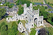 France, Seine Maritime, Jumieges, Norman Seine River Meanders Regional nature park, Saint Pierre abbey (aerial view)\n