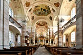 France, Bas Rhin, the Ried, Ebersmunster, Saint Maurice abbey church from the 18th century and german baroque style\n