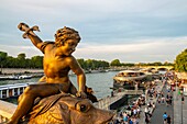 France, Paris, area listed as World Heritage by UNESCO, the Rives de Seine Park at Alexandre III bridge\n