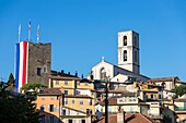 France, Alpes-Maritimes, Grasse, the Notre-Dame du Puy cathedral and the square tower of the former Episcopal Palace\n
