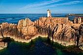 France, Cotes d'Armor, ile de Brehat, lighthouse at Pointe du Paon (aerial view)\n