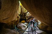 France, Finistere, Armorica Regional Nature Park, Huelgoat in the heart of the Monts d'Arrée, granitic chaos in the valley of the Silver River, the Devil's cave\n