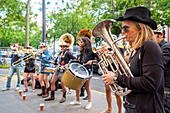 France, Paris, district of Menilmontant, street band during the Fete de la Musique\n