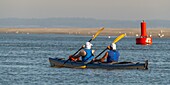 France, Somme, Somme Bay, Saint-Valery-sur-Somme, Cape Hornu, Kayak on the channel of the Somme\n