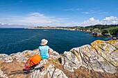 France, Finistere, Beuzec-Cap-Sizun, panorama from Pointe de Trénaouret along the GR 34 hiking trail or customs trail\n