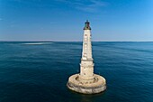 France, Gironde, Verdon-sur-Mer, rocky plateau of Cordouan, lighthouse of Cordouan, classified Historical Monuments, general view (aerial view)\n