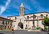 France, Haute-Loire, Saugues, hike on Via Podiensis, one of the French pilgrim routes to Santiago de Compostela or GR 65, Saint-Medard church\n