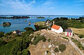 France, Cotes d'Armor, Ile de Brehat, chapelle saint michel (St. Michael chapel) (aerial view)\n