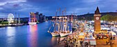 France, Seine Maritime, Rouen, Armada 2019, elevated night view on the crowd of visitors and on moored tall ships\n
