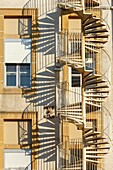 France, Meurthe et Moselle, Nancy, spiral staircase on the facade of Nancy Hospital\n