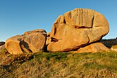 France, Cotes d'Armor, Pink Granite Coast, Perros Guirec, on the Customs footpath or GR 34 hiking trail, the rocks at Ploumanac'h point\n