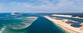 France, Gironde, La Teste de Buch, Cap Ferret, Arguin sandbank and the Pilat Great Dune (aerial view)\n