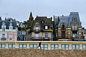 France, Calvados, Pays d'Auge, Trouville sur Mer, Les Planches, Savignac walk along the beach\n