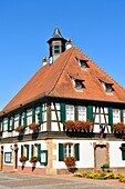 France, Bas Rhin, Seebach, city hall, traditional half-timbered houses of the Outre Foret (Northern Alsace)\n