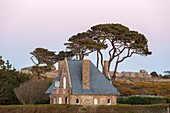 France, Cotes d'Armor, Pink Granite Coast, Perros Guirec, on the Customs footpath or GR 34 hiking trail, house at Ploumanac'h point\n