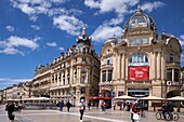 France, Herault, Montpellier, the Ecusson, Place de la Comedie (Comedy Square), the Gaumont cinema and the building named the Deep sea diver\n