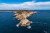 Frankreich, Finistere, Mer d'Iroise, Cap Sizun, Plogoff, die Pointe du Raz(vue aérienne), Klassifiziertes Großes Nationales Gelände