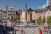 France, Nord, Lille, Place du General De Gaulle or Grand Place, statue of the goddess on its column\n