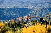 Frankreich, Alpes Maritimes, Parc Naturel Regional des Prealpes d'Azur, Gourdon, beschriftet Les Plus Beaux Villages de France