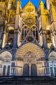 France, Cher, Bourges, Saint Etienne cathedral, listed as World Heritage by UNESCO, the west facade, portal of the Last Judgement, detail\n